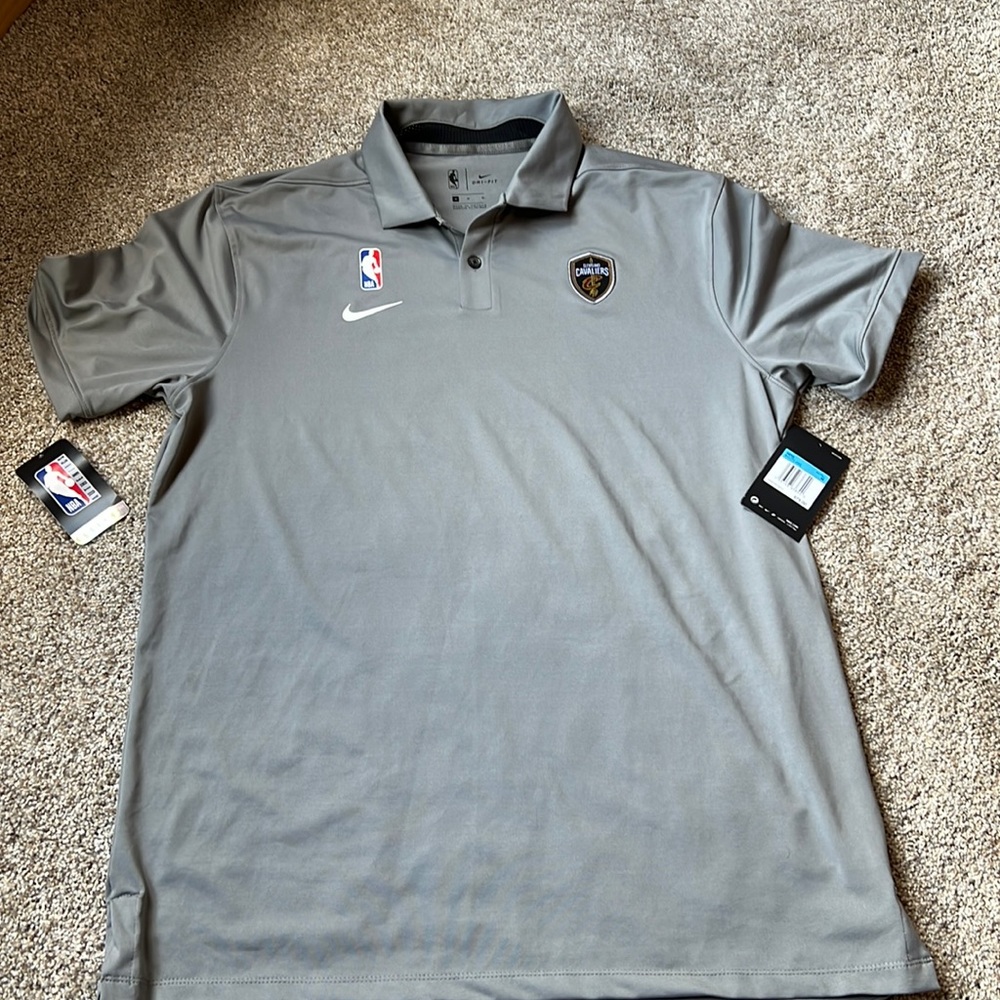 Men’s gray Nike- Cleveland Cavaliers golf shirt. Size medium. New with tags.